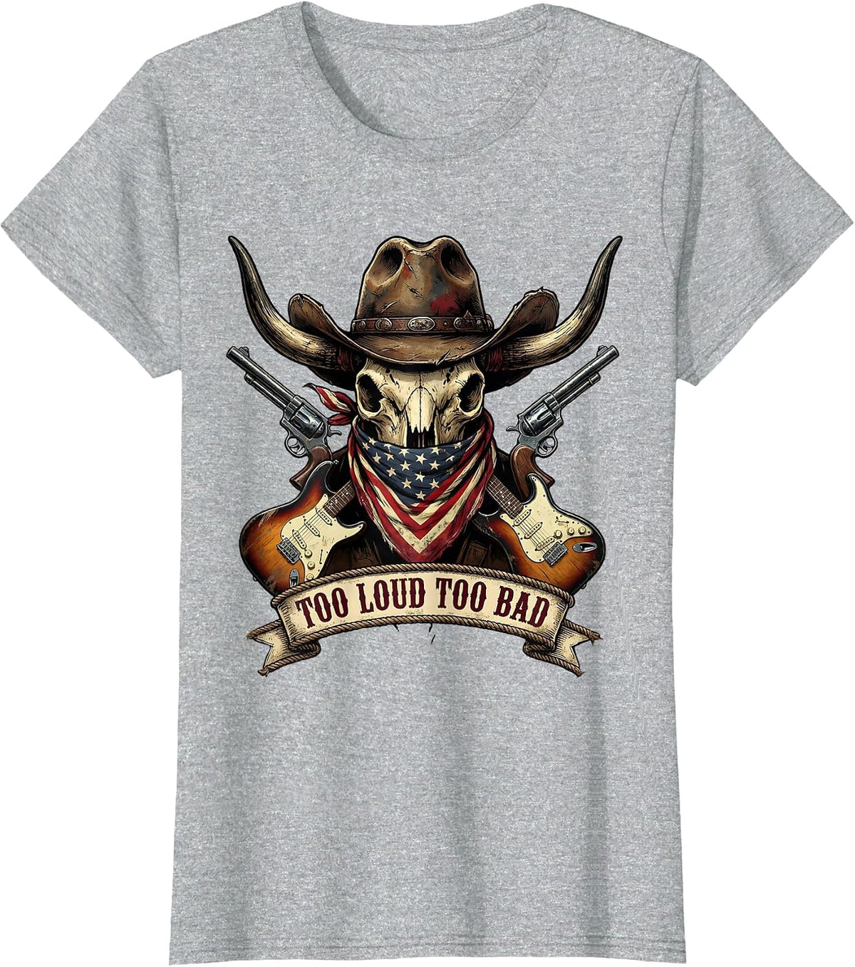 Too Loud Too Bad Heavy Metal Graphic Design T-Shirt - Heather Grey