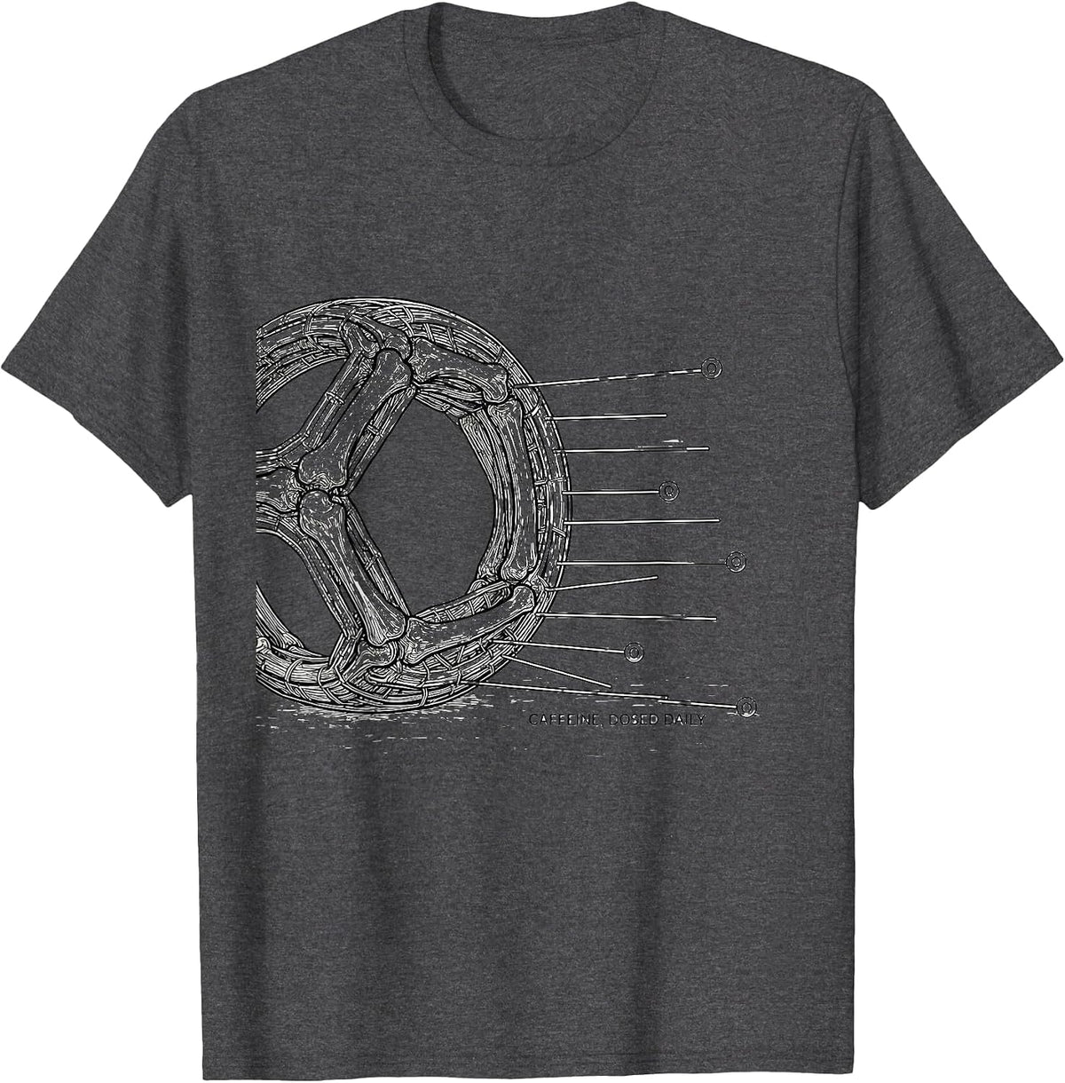 Caffeine, Dosed Daily Funny Pharmacy Tech Novelty T-Shirt - Dark Heather Grey