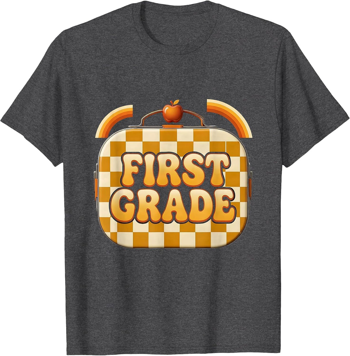 Men's First Grade Retro Checkered Girl Teacher Back To School T-Shirt - Dark Heather Grey