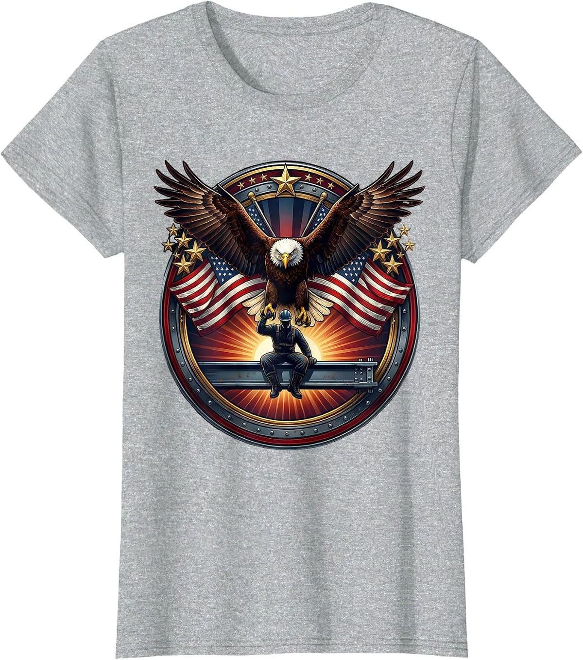 Women's Construction Worker Steel Beam Sunrise Graphic T-Shirt - Heather Grey
