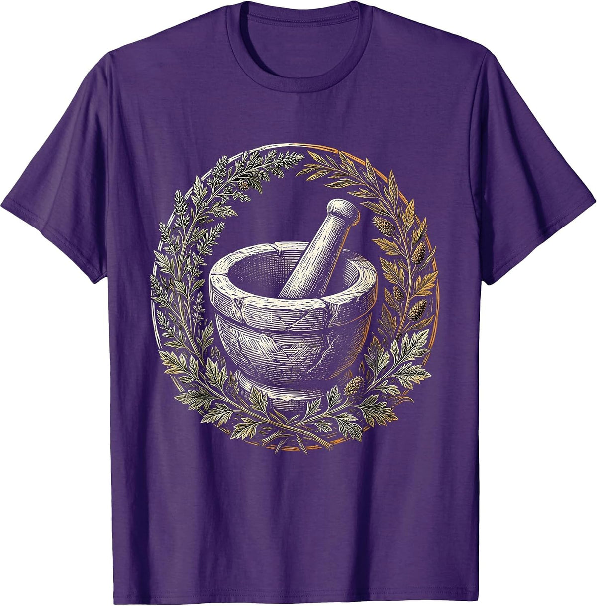 Renaissance Apothecary Mortar and Pestle Botanical Art T-Shirt - Purple
