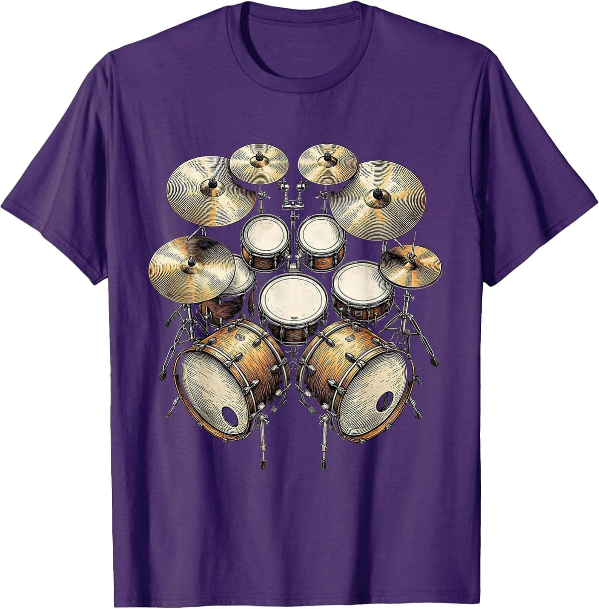 Double Kick Drum Kit Aerial View Rockstar Design T-Shirt - Purple