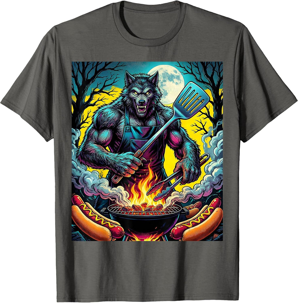 Werewolf Dad Backyard Cookout Halloween Design T-Shirt - Asphalt Grey