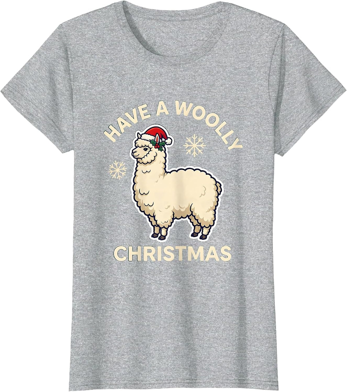 Women's Have A Woolly Christmas Funny Llama Fleece Navidad Ugly T-Shirt - Heather Grey