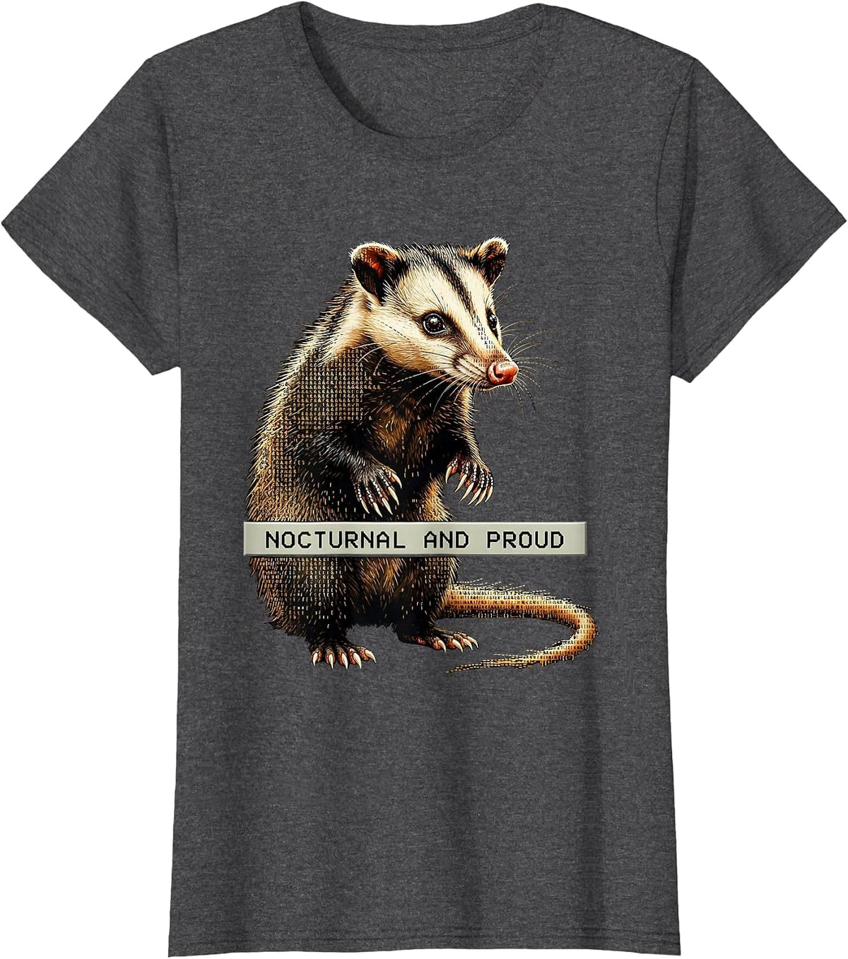 Women's Nocturnal and Proud Opossum Design T-Shirt - Dark Heather Grey