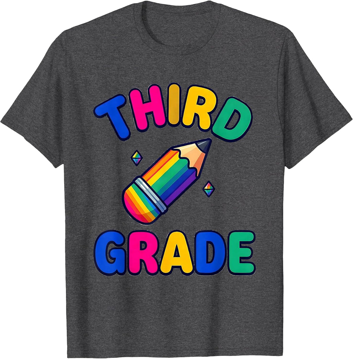 Third Grade Colorful Back To School Teacher Student First T-Shirt - Dark Heather Grey