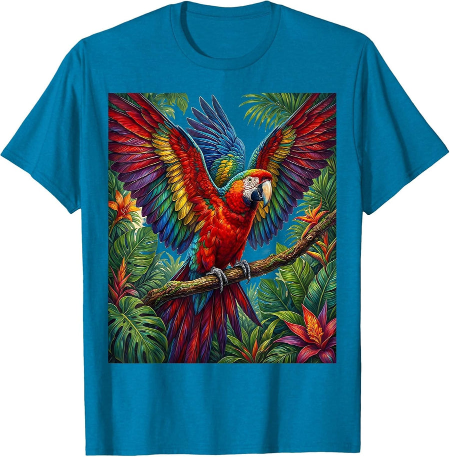 Mexican Macaw Parrot Tropical Canopy Design T-Shirt - Sapphire Blue