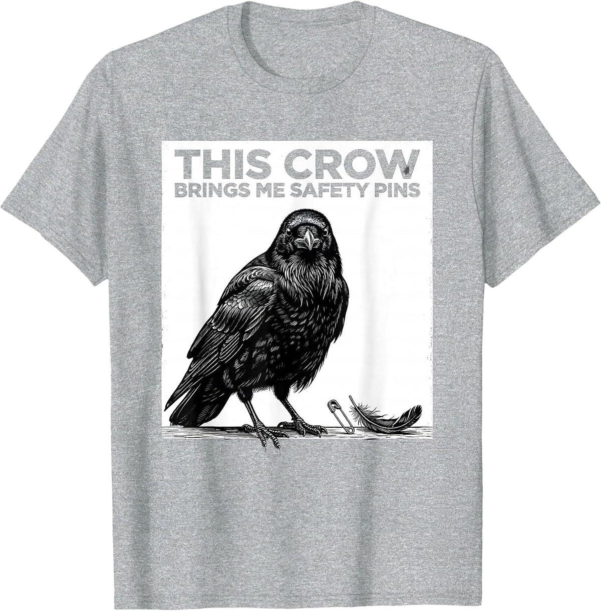 Men's This Crow Brings Me Safety Pins Gothic Crow Humor Bird Lover T-Shirt - Heather Grey