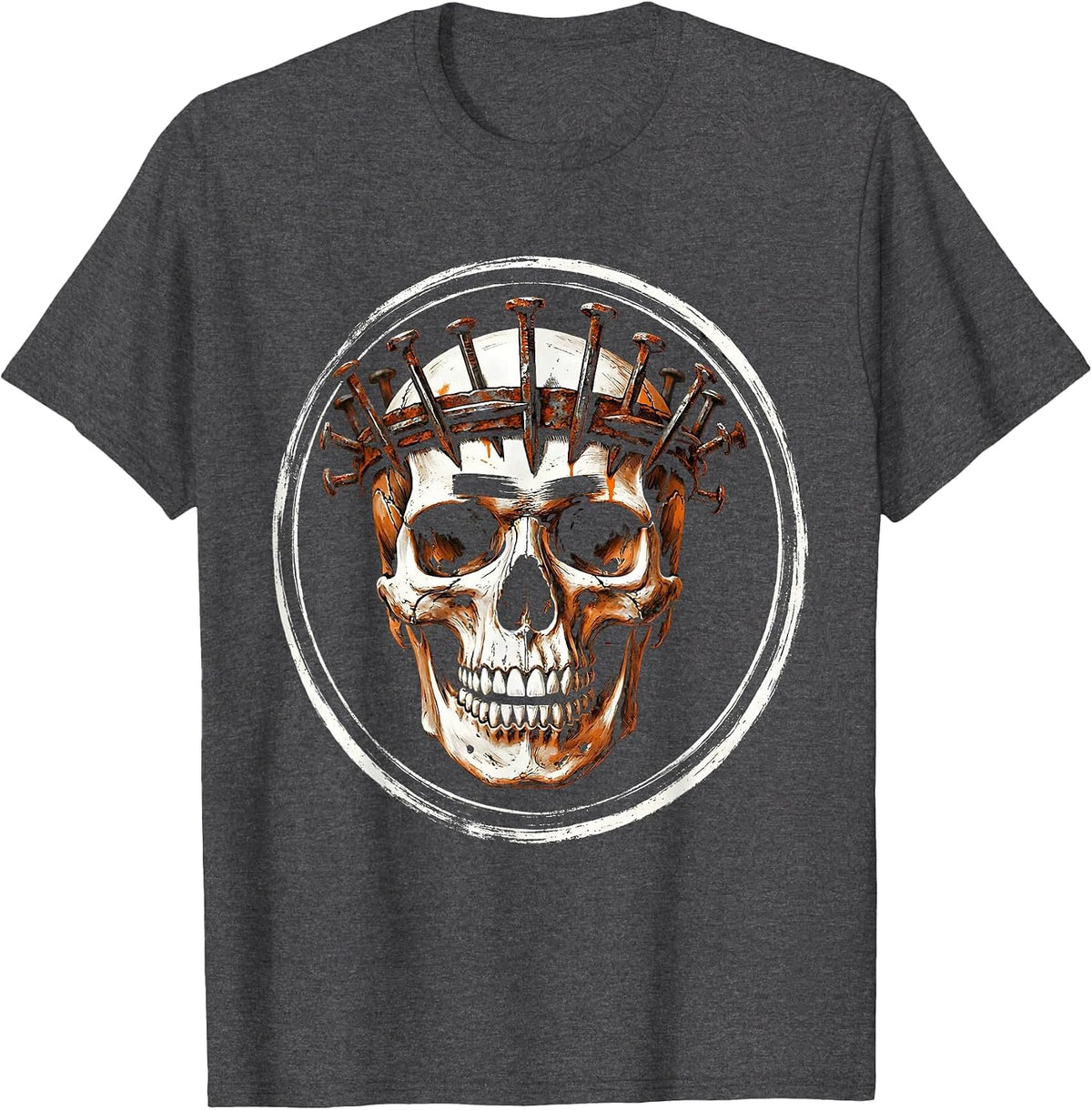 Grunge Skull Crown of Nails Dark Art Design T-Shirt - Dark Heather Grey