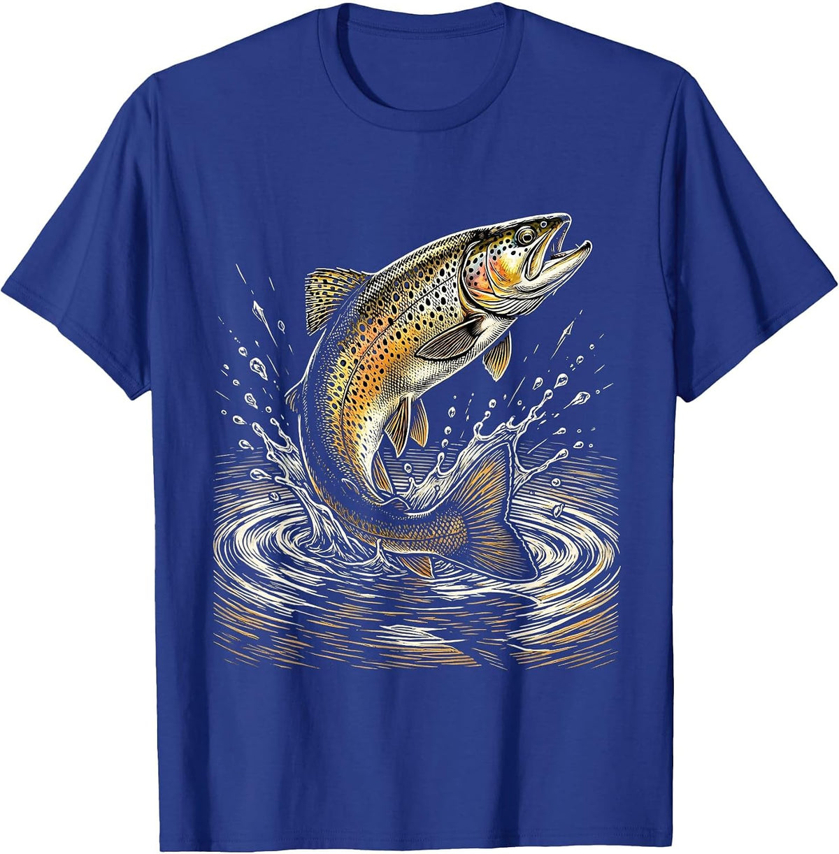 Trout Breaking Surface Golden Sunlight Fishing T-Shirt - Royal Blue