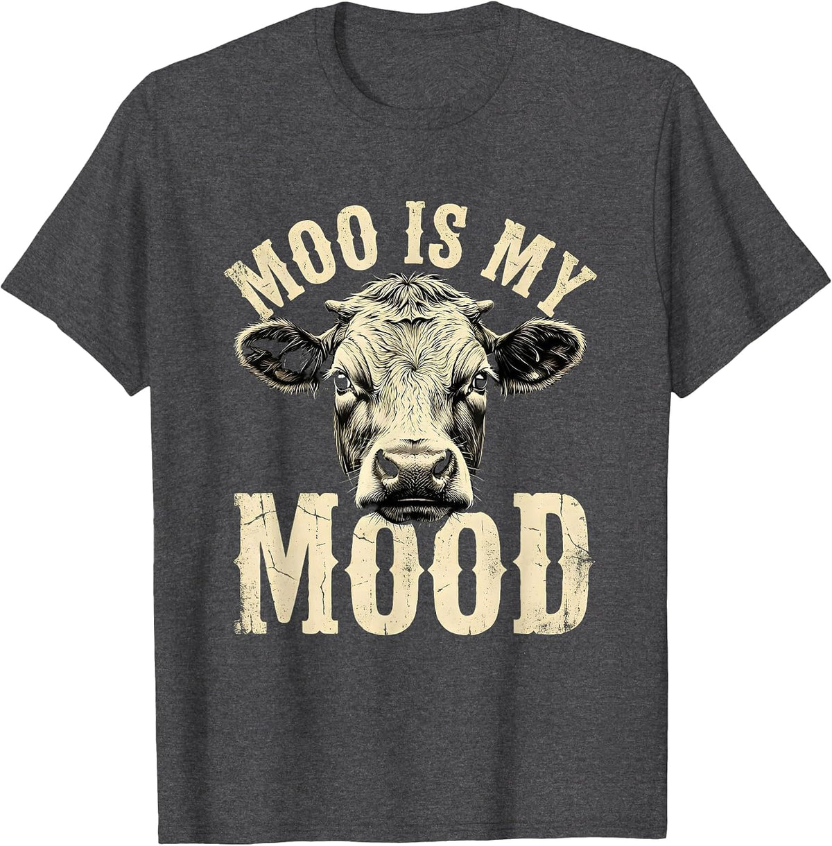Moo Is My Mood Funny Cow Lover Design T-Shirt - Dark Heather Grey