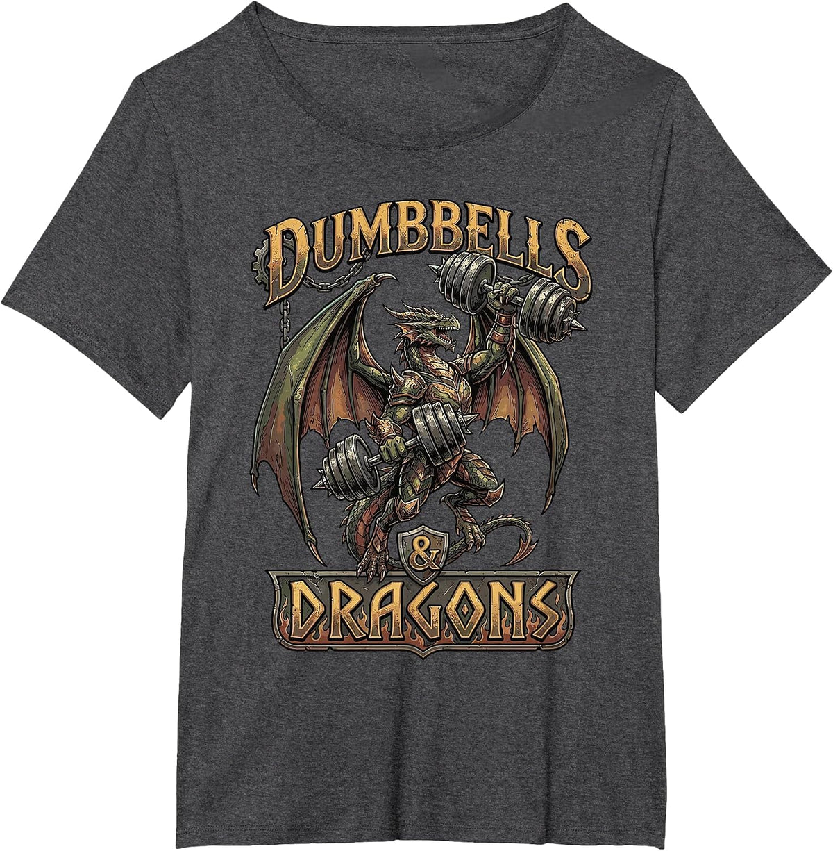 Dumbbells and Dragons Fantasy Gym Gamer Workout T-Shirt - Dark Heather Grey