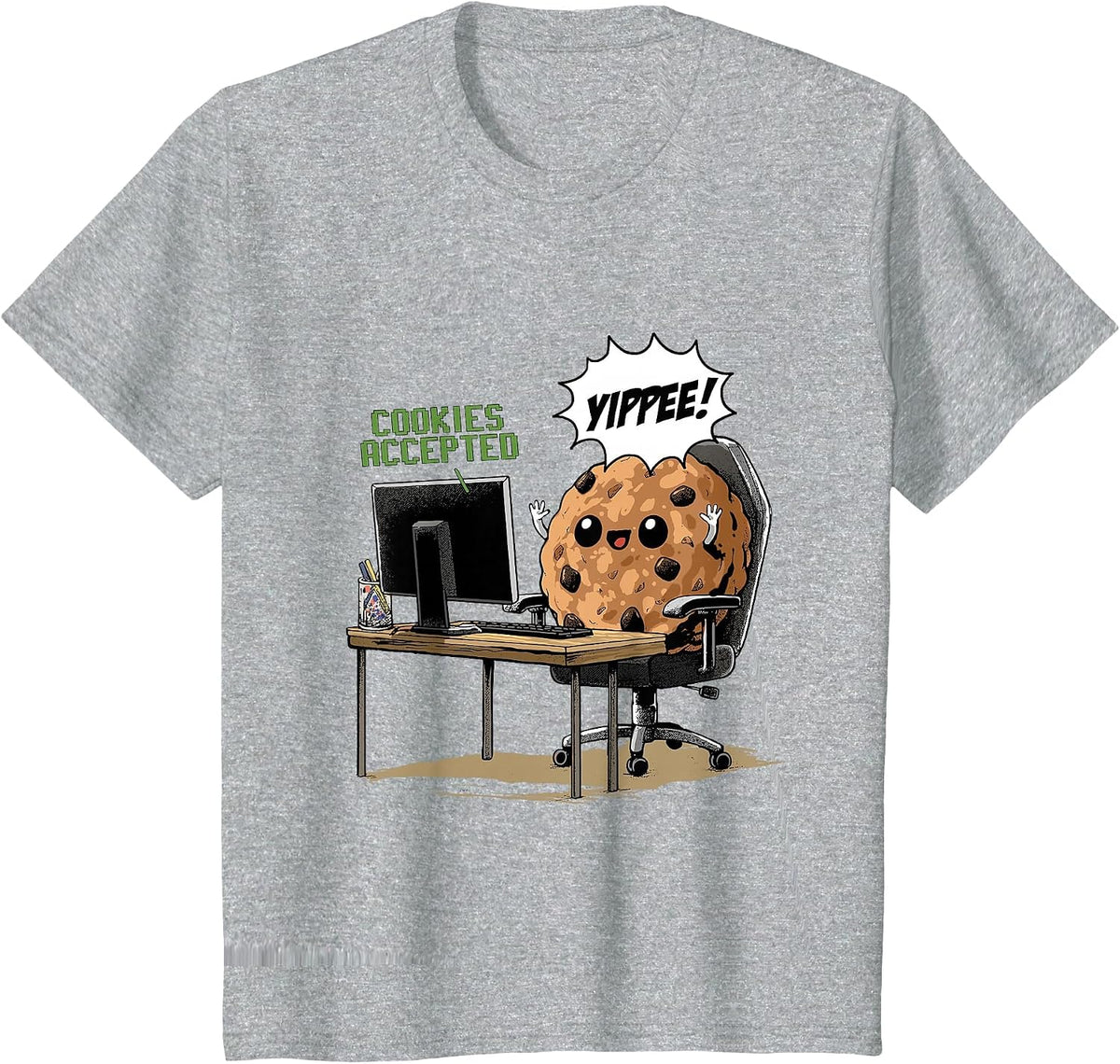Cookies Accepted Nerd Shirt Funny Computer Internet Coder T-Shirt, Youth, Heather Grey, Large - As Pictured