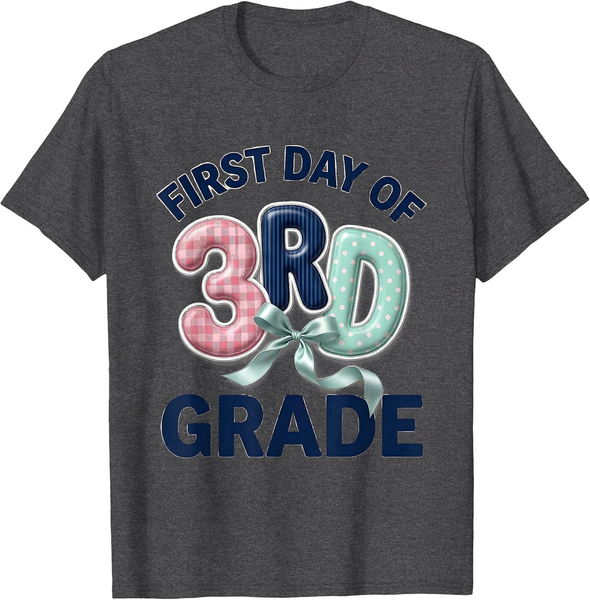 First Day Of 3rd Grade Coquette Bow Back To School Teacher T-Shirt - Dark Heather Grey