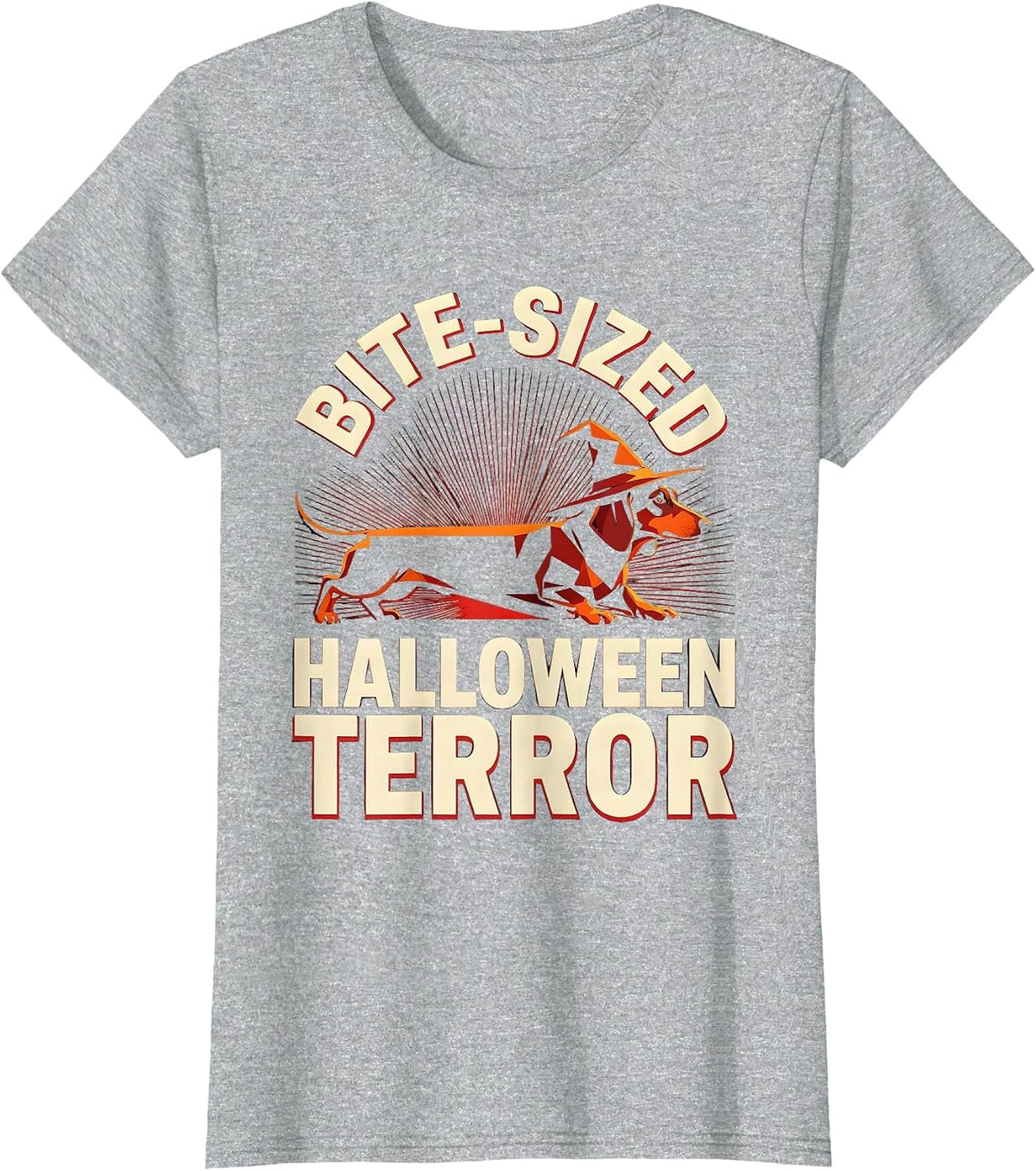 Dachshund Bite-Sized Halloween Terror Design T-Shirt - Heather Grey