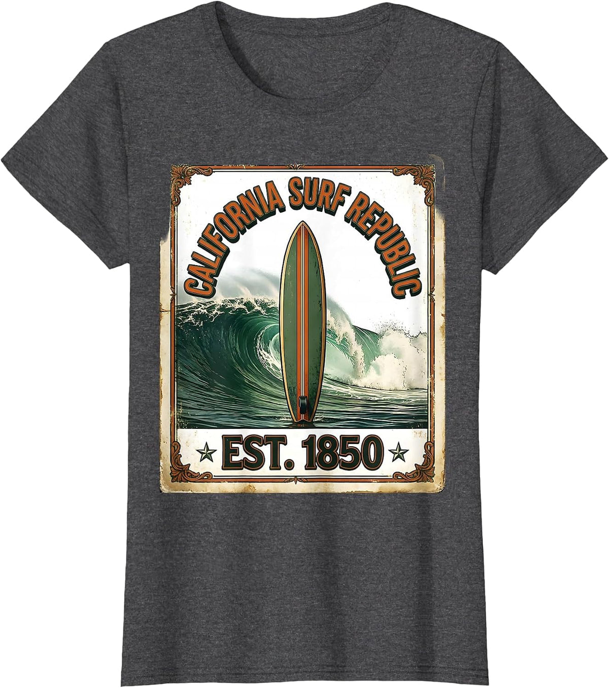 Women's California Surf Republic Vintage Retro Surf Beach Nostalgia T-Shirt - Dark Heather Grey