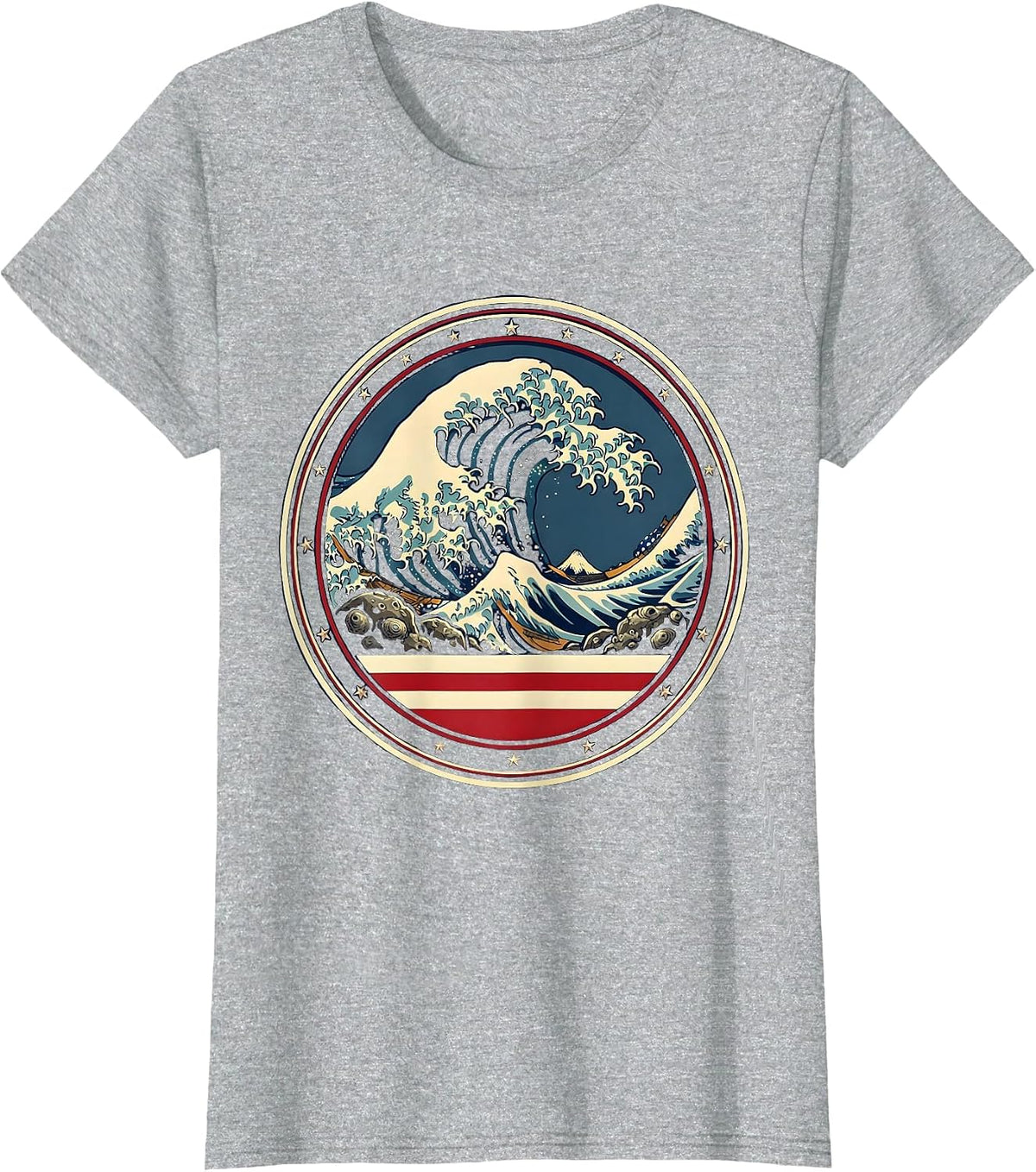 Surf Wave Curling Over Rocky Coastline T-Shirt - Heather Grey