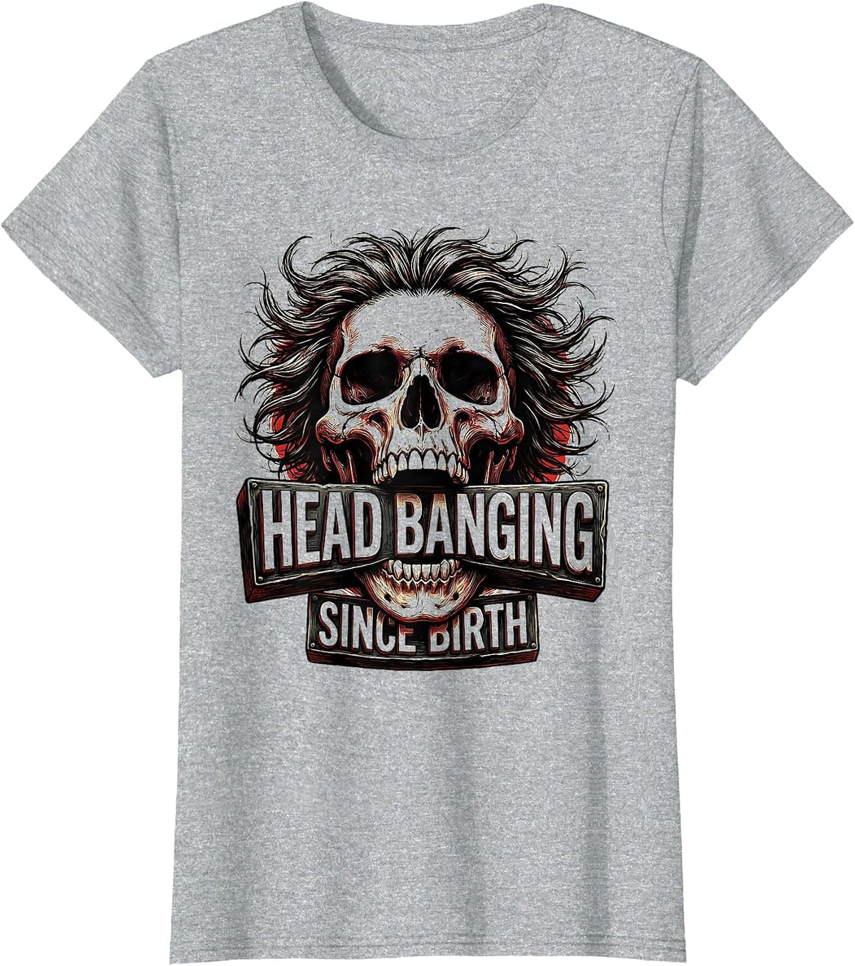 Head Banging Since Birth Rock and Roll Design T-Shirt - Heather Grey
