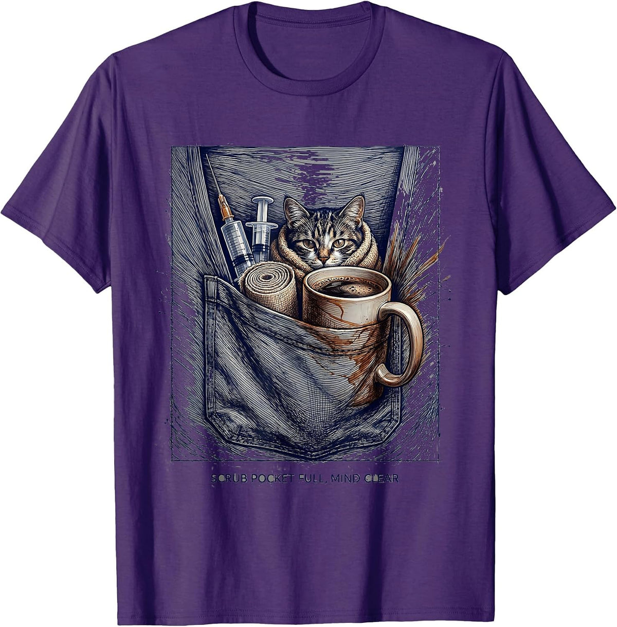 Scrub Pocket Full, Mind Clear Veterinary Technician Pet T-Shirt - Purple