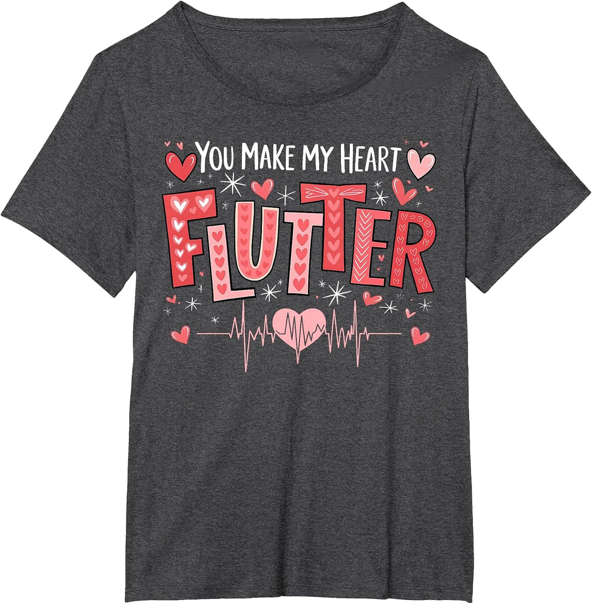 You Make My Heart Flutter Cardiac Nurse Valentine CVICU T-Shirt - Dark Heather Grey