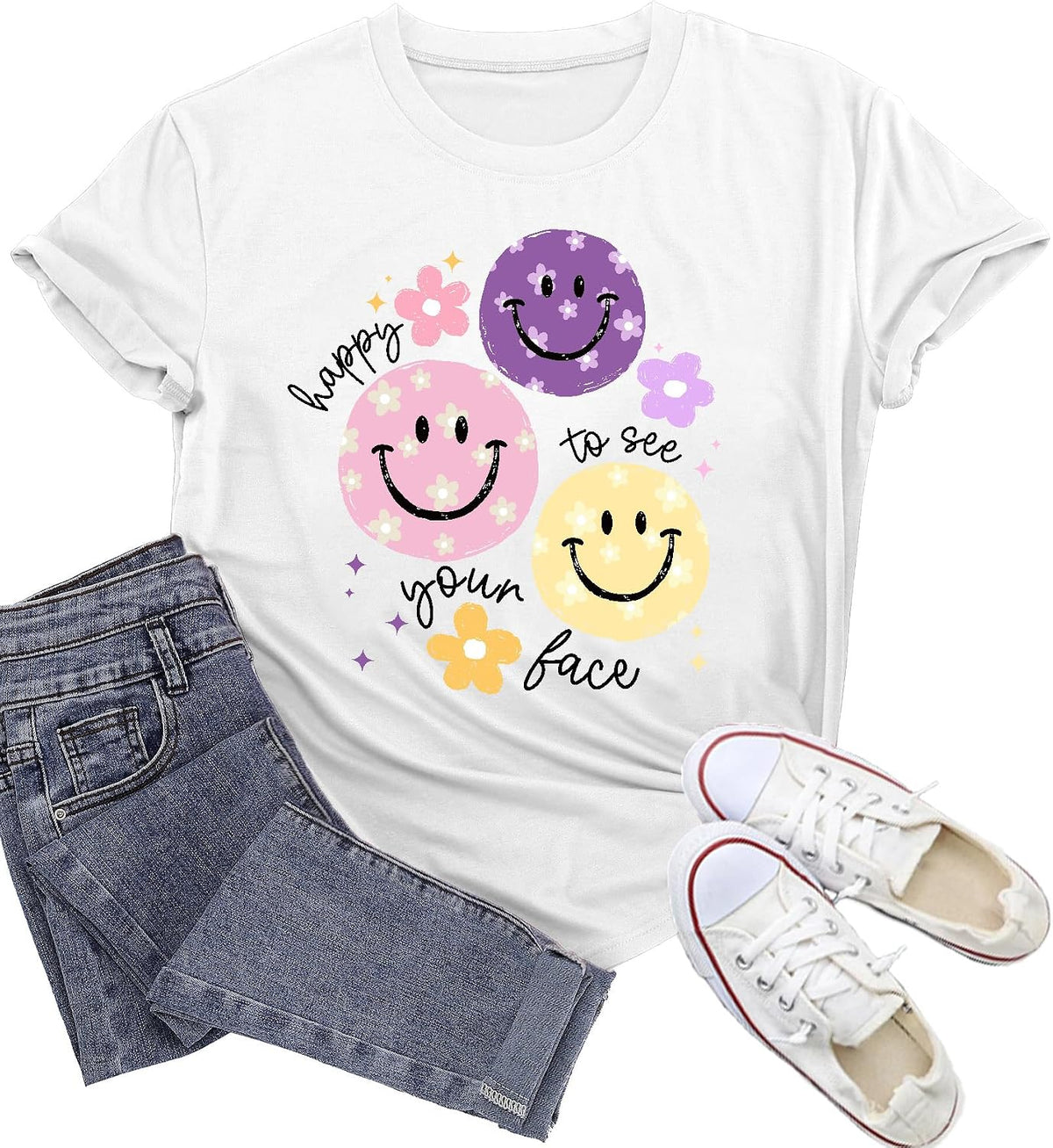 Womens Teacher Shirts Happy to See Your Face T-Shirt for Teachers - White