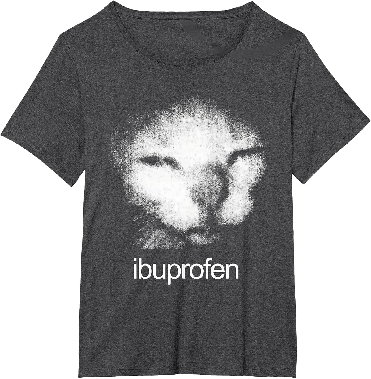 Funny Ibuprofen Cat Meme with Cringe Ugly Feline Face T-Shirt - Dark Heather Grey