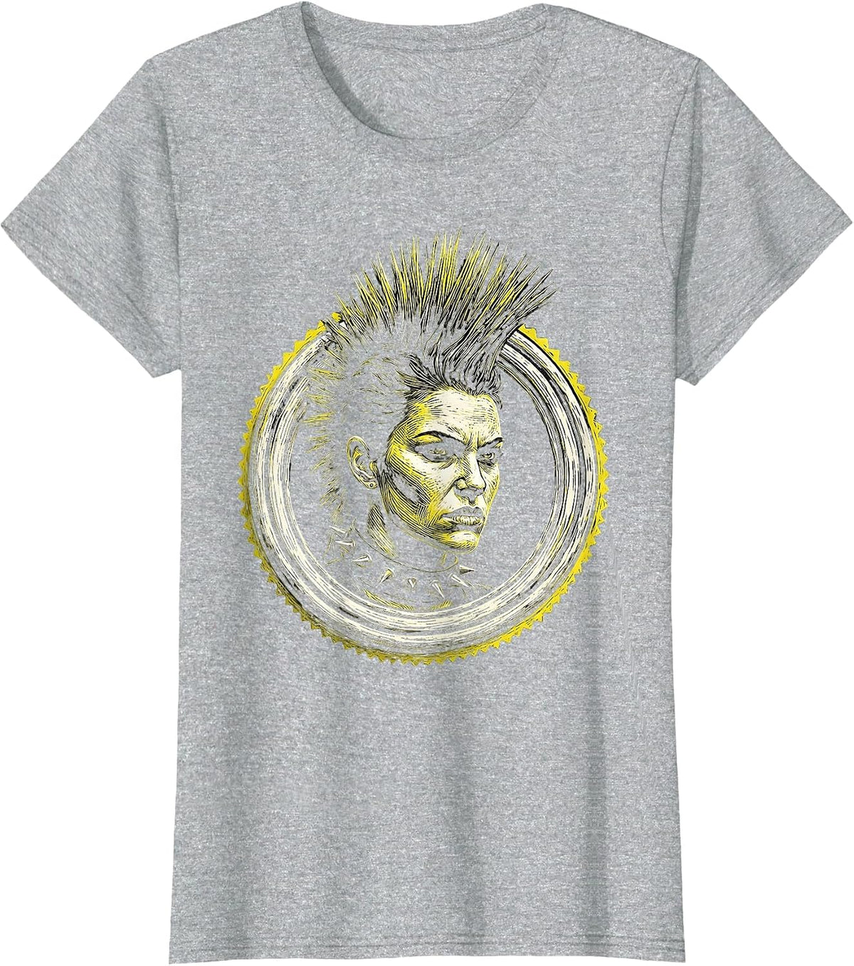 Rockstar Mohawk Studded Collar Punk Art Design T-Shirt - Heather Grey