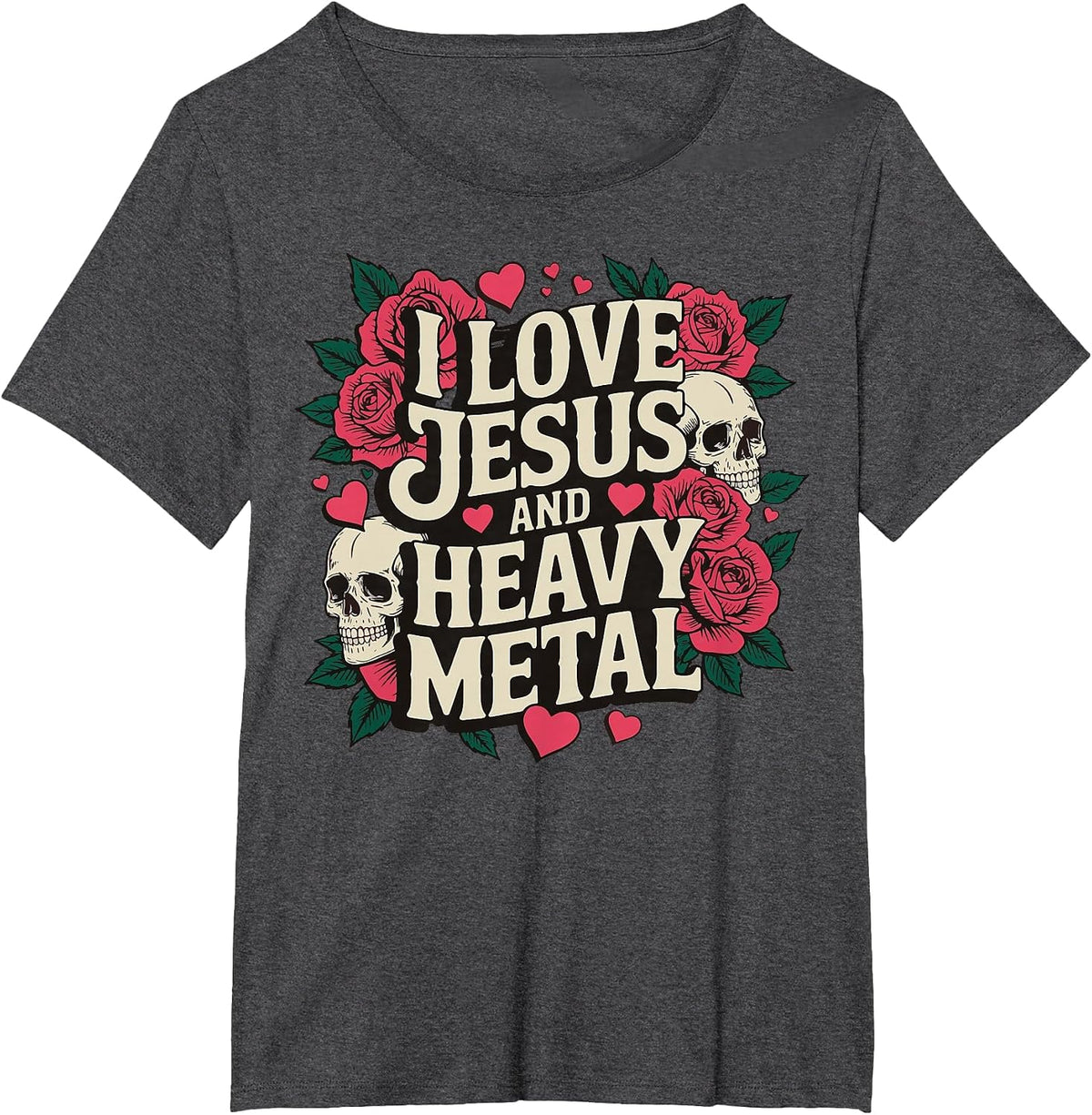 I Love Jesus and Heavy Metal T-Shirt - Dark Heather Grey