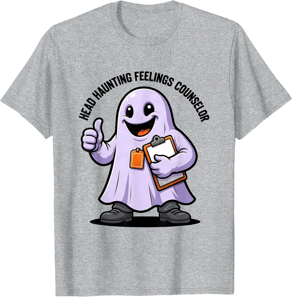 Men's Head Haunting Feelings Counselor Cartoon Halloween School T-Shirt - Heather Grey