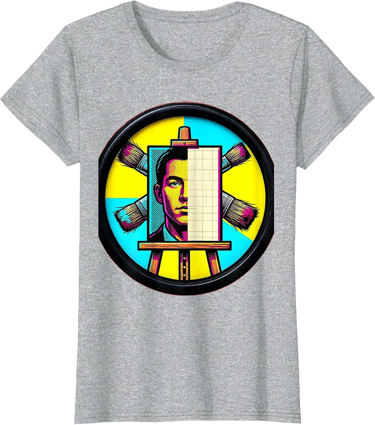 Half-Finished Portrait Canvas Painter Art Design T-Shirt - Heather Grey