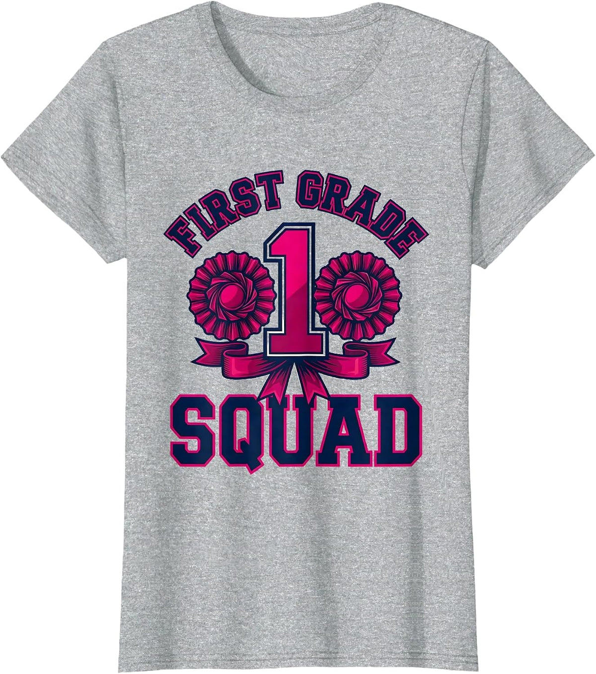 Women's First Grade Squad Cheerful Pennant Back To School Girl First T-Shirt - Heather Grey