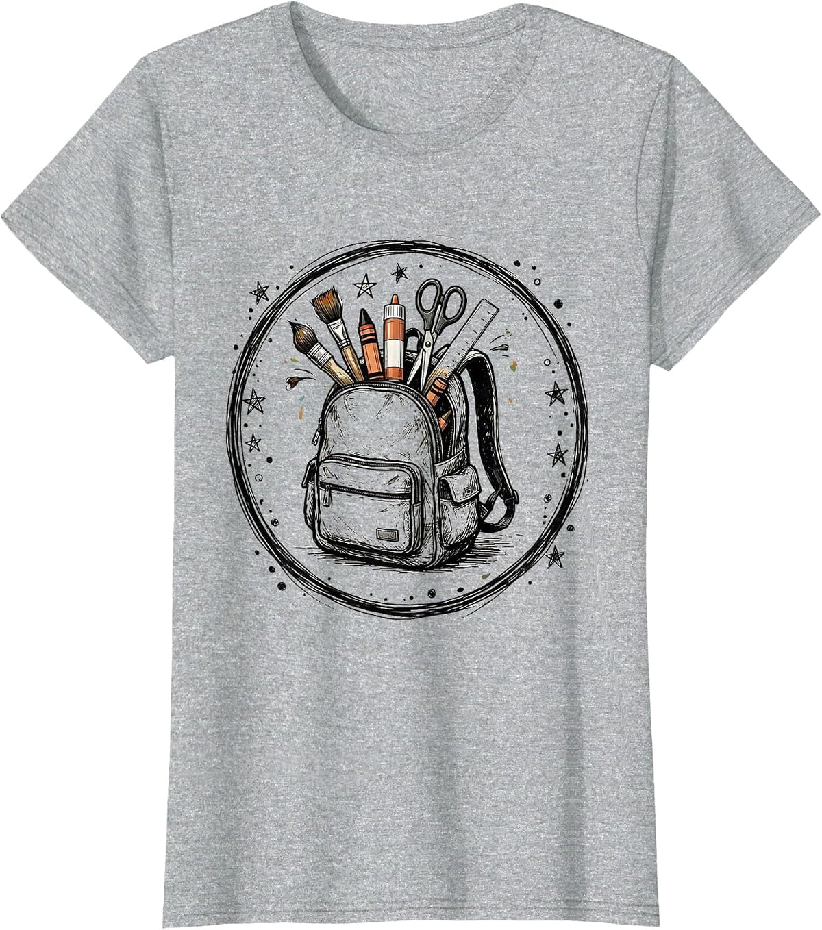 Women's Preschool Teacher Art Supply Backpack Graphic T-Shirt - Heather Grey