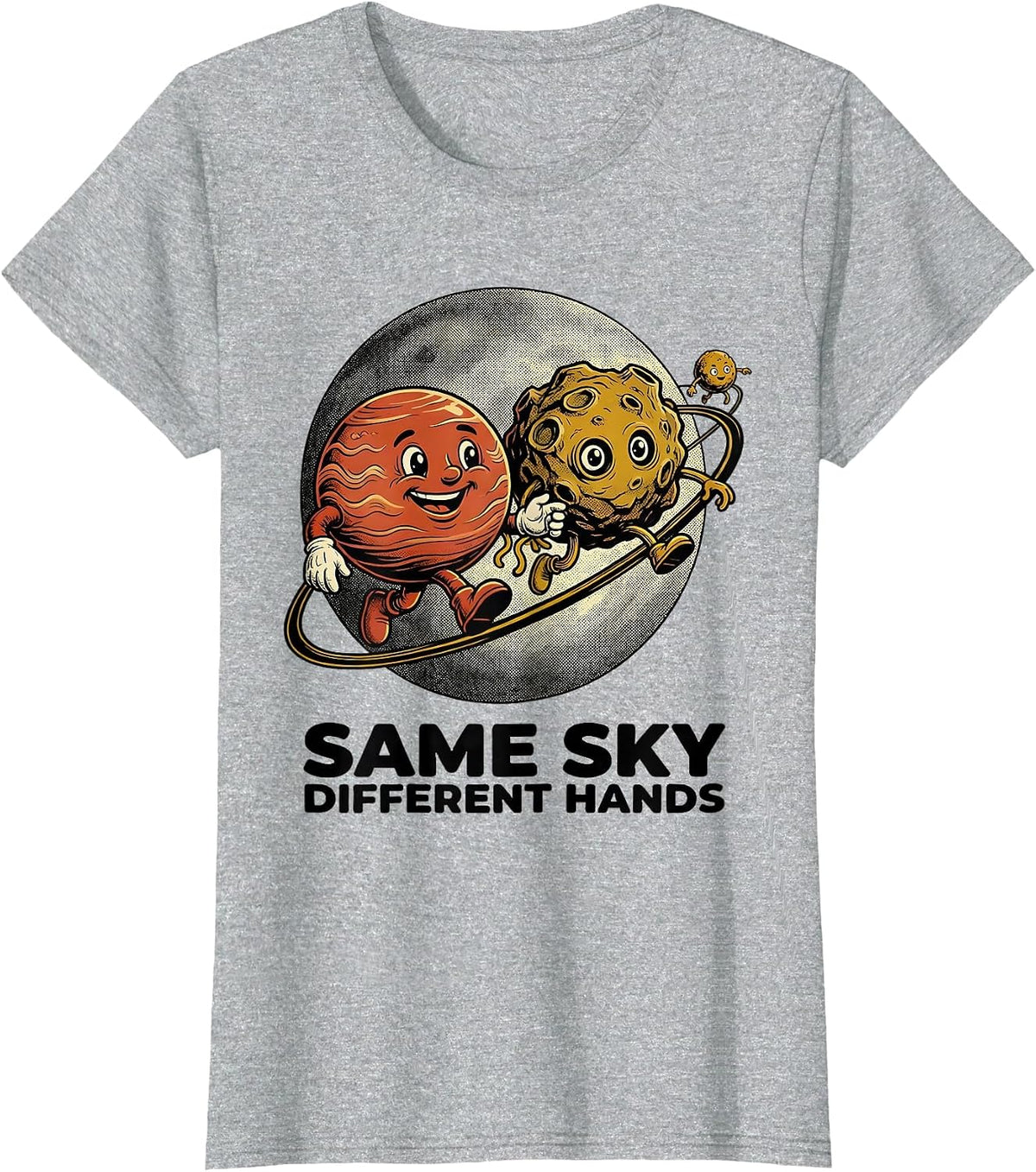 Same Sky Different Hands Retro Cartoon Neurodiverse Universe T-Shirt - Heather Grey