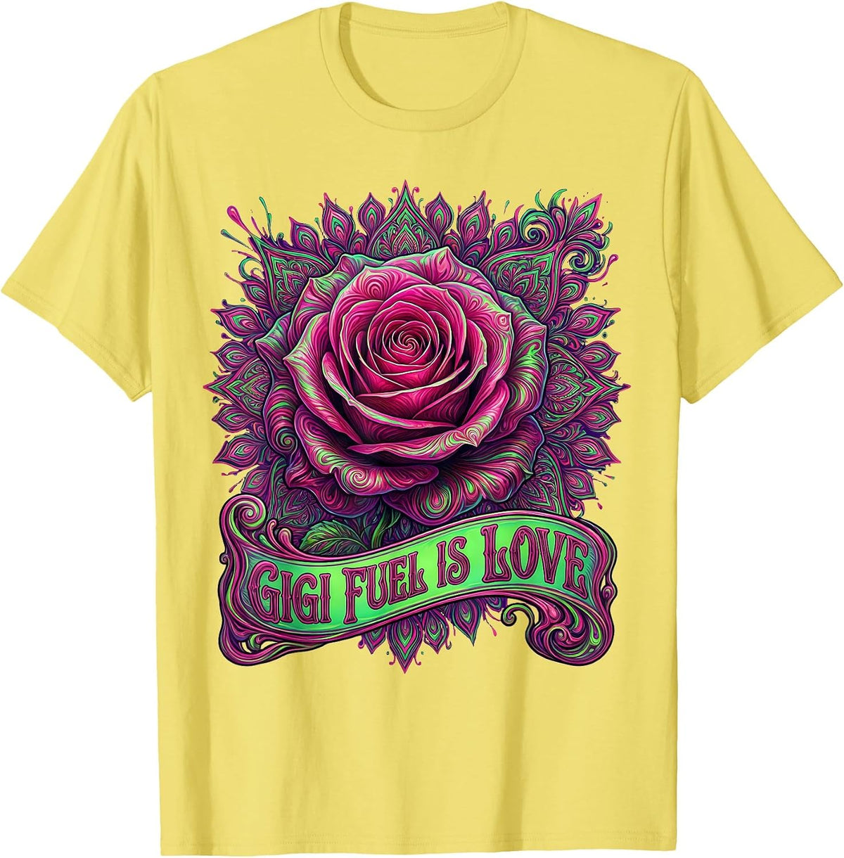 Men's Gigi Fuel Is Love Grandma Gift Design T-Shirt - Lemon Yellow