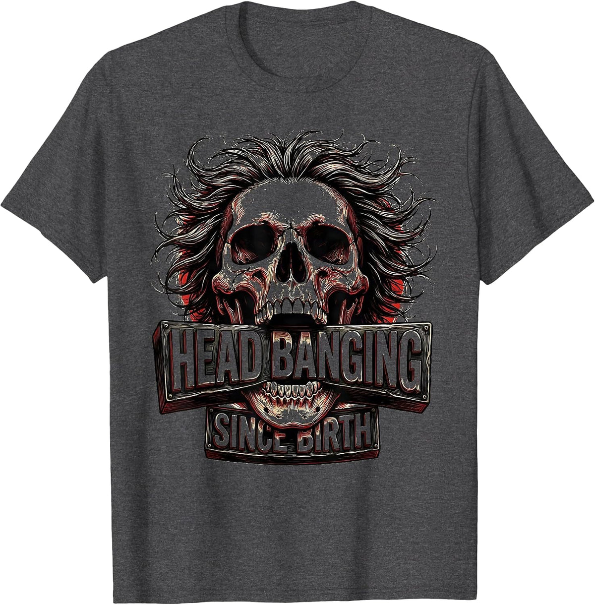 Head Banging Since Birth Rock and Roll Design T-Shirt - Dark Heather Grey