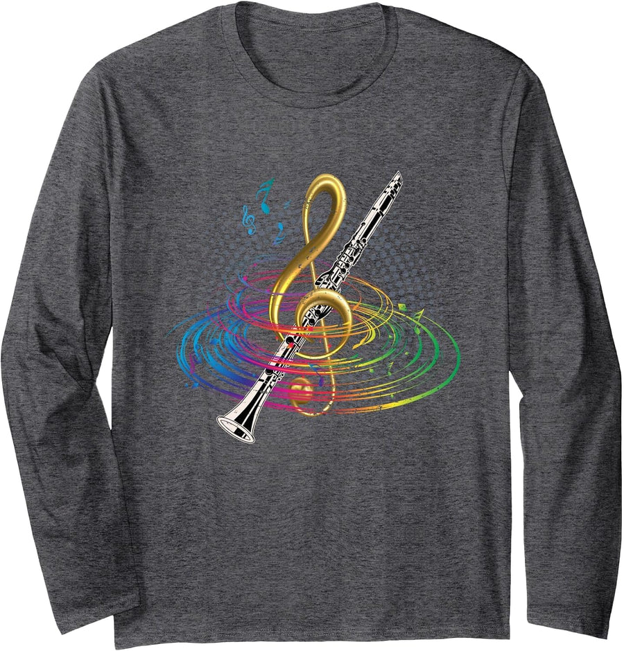 Treble Clef Marching Band Clarinetist Gift Clarinet Long Sleeve T-Shirt - Adult Unisex Dark Heather Grey