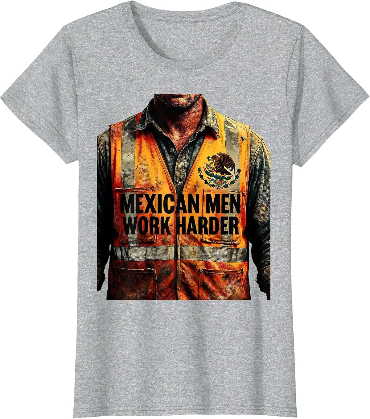 Mexican Men Work Harder Bold Pride Design T-Shirt - Heather Grey