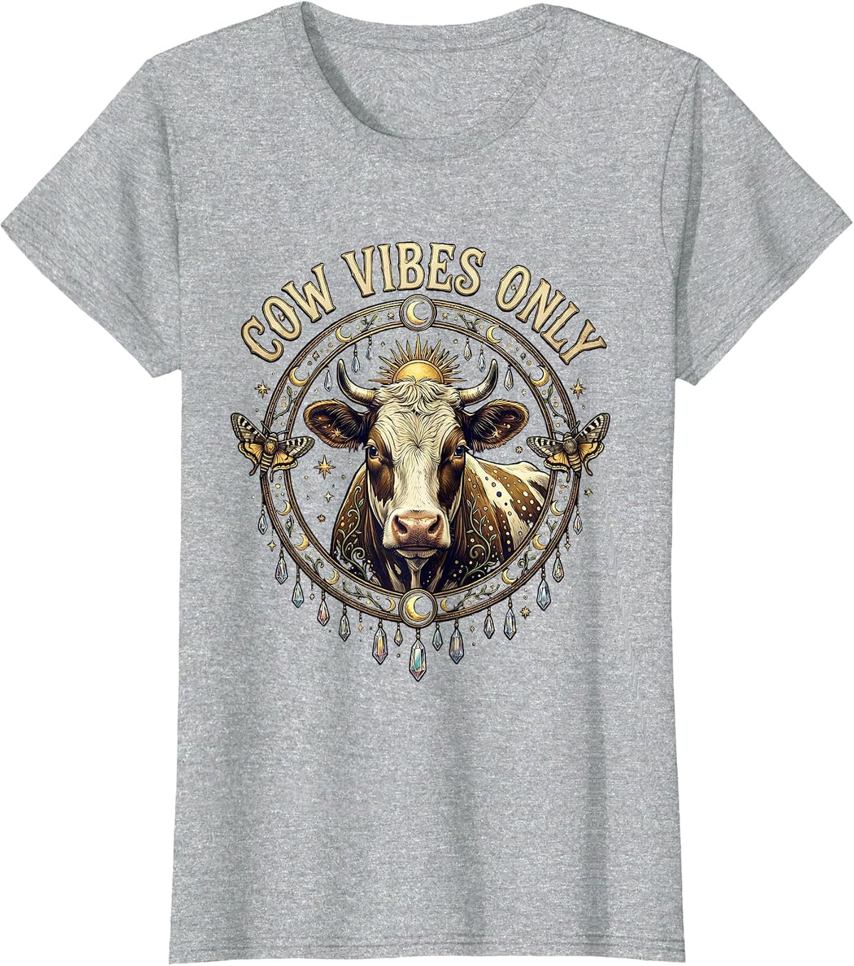 Women's Cow Vibes Only Funny Cattle Lover Design T-Shirt - Heather Grey