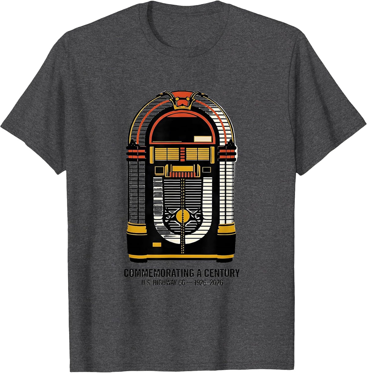 Commemorating A Century — U.S. Highway 66 — 1926-2026 T-Shirt - Dark Heather Grey