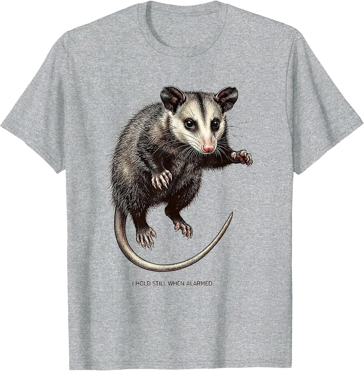 Men's I Hold Still When Alarmed Funny Opossum Deadpan Humor T-Shirt - Heather Grey