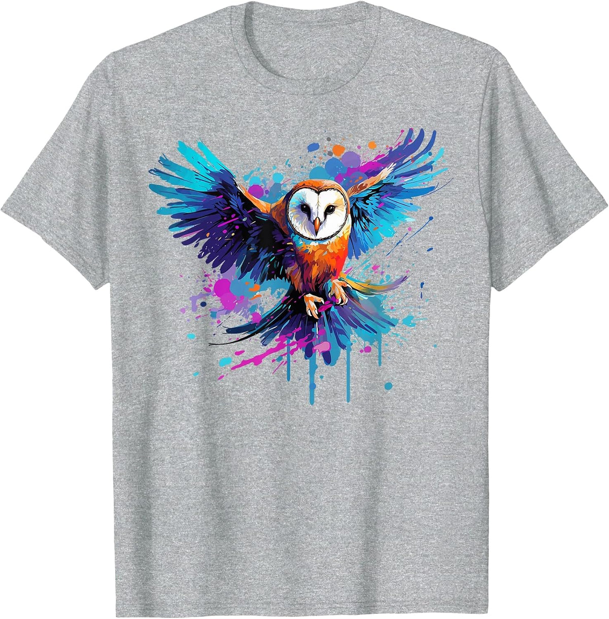 Colorful Barn Owl Owls Lover Splash Art T-Shirt - Heather Grey