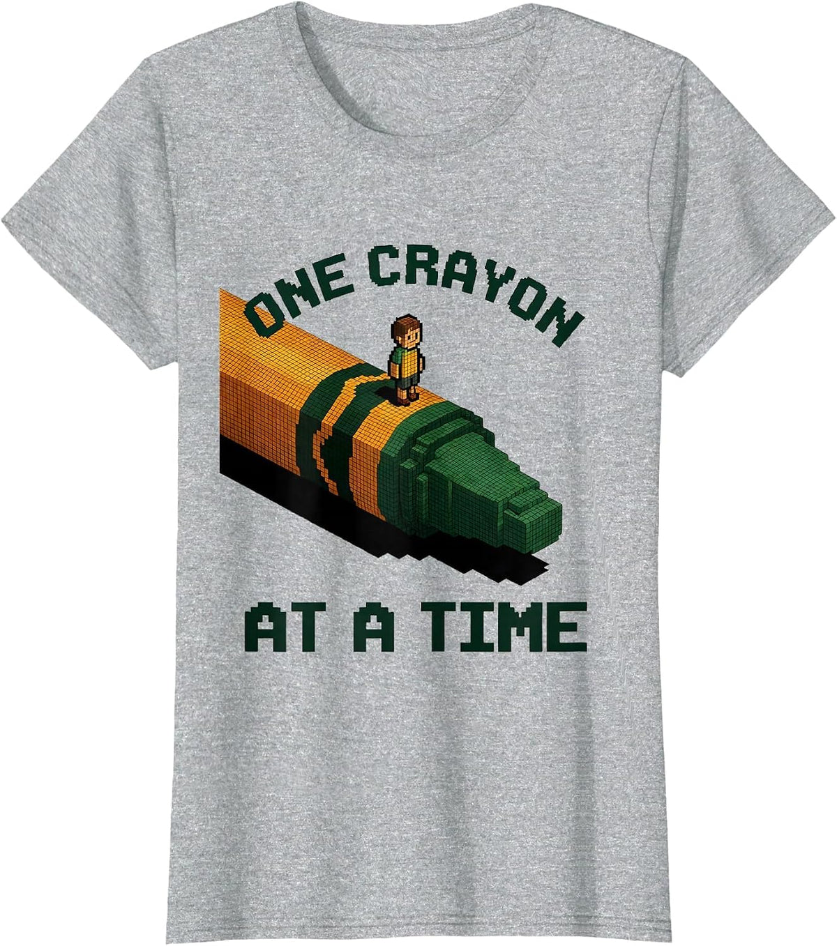 One Crayon At A Time Pixel Art Teacher Back To School T-Shirt - Heather Grey