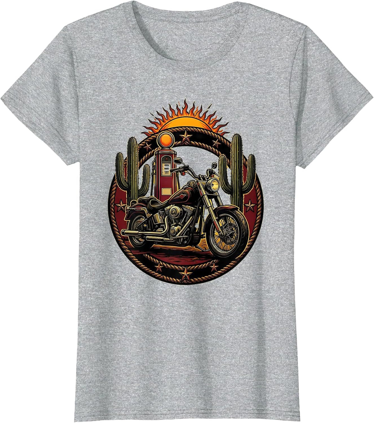 Vintage Motorcycle Desert Gas Pump Graphic T-Shirt - Heather Grey