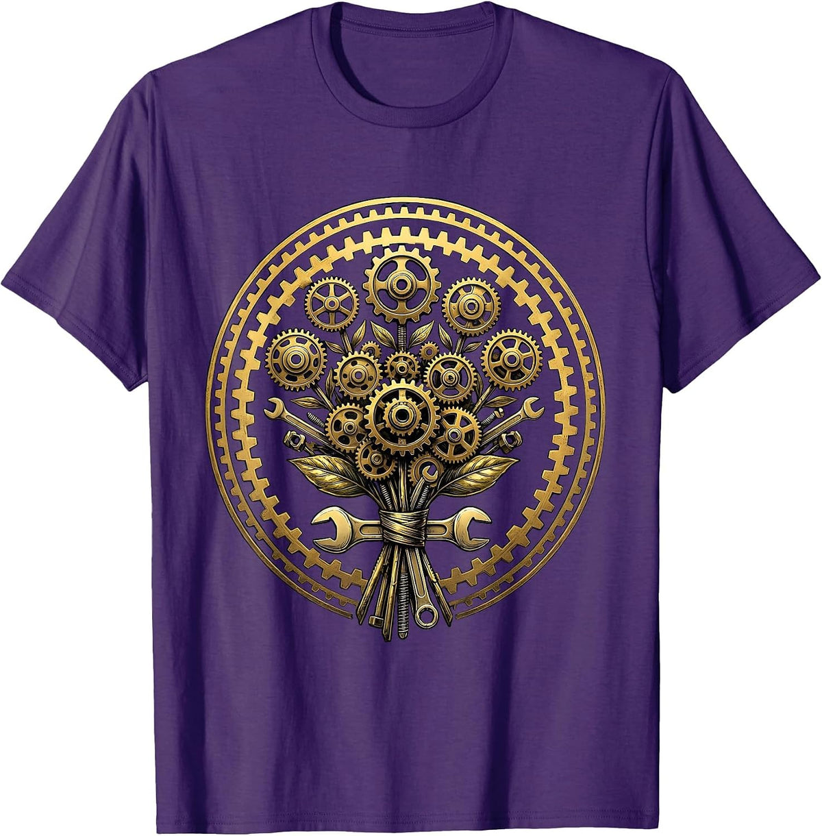 Labor Day Gear and Cog Wheel Bouquet Design T-Shirt - Purple