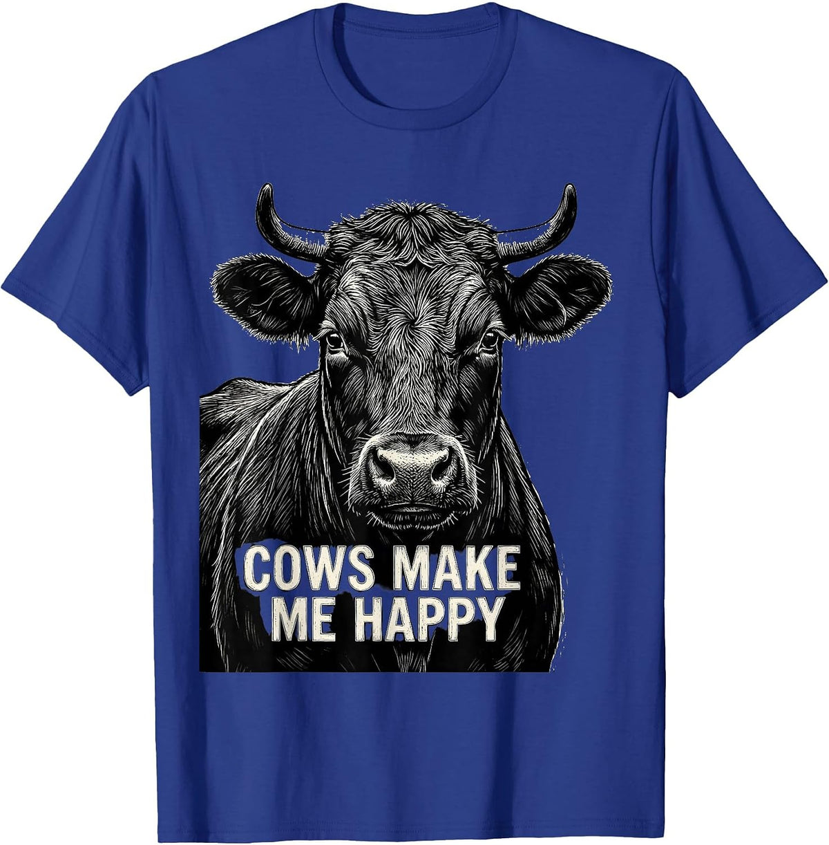 Men's Cows Make Me Happy Funny Cow Lover Design T-Shirt - Royal Blue