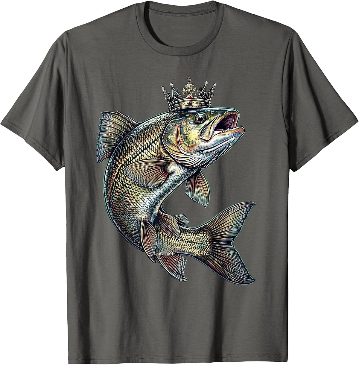 Trophy Trout Crown Fishing Illustration T-Shirt - Asphalt Grey