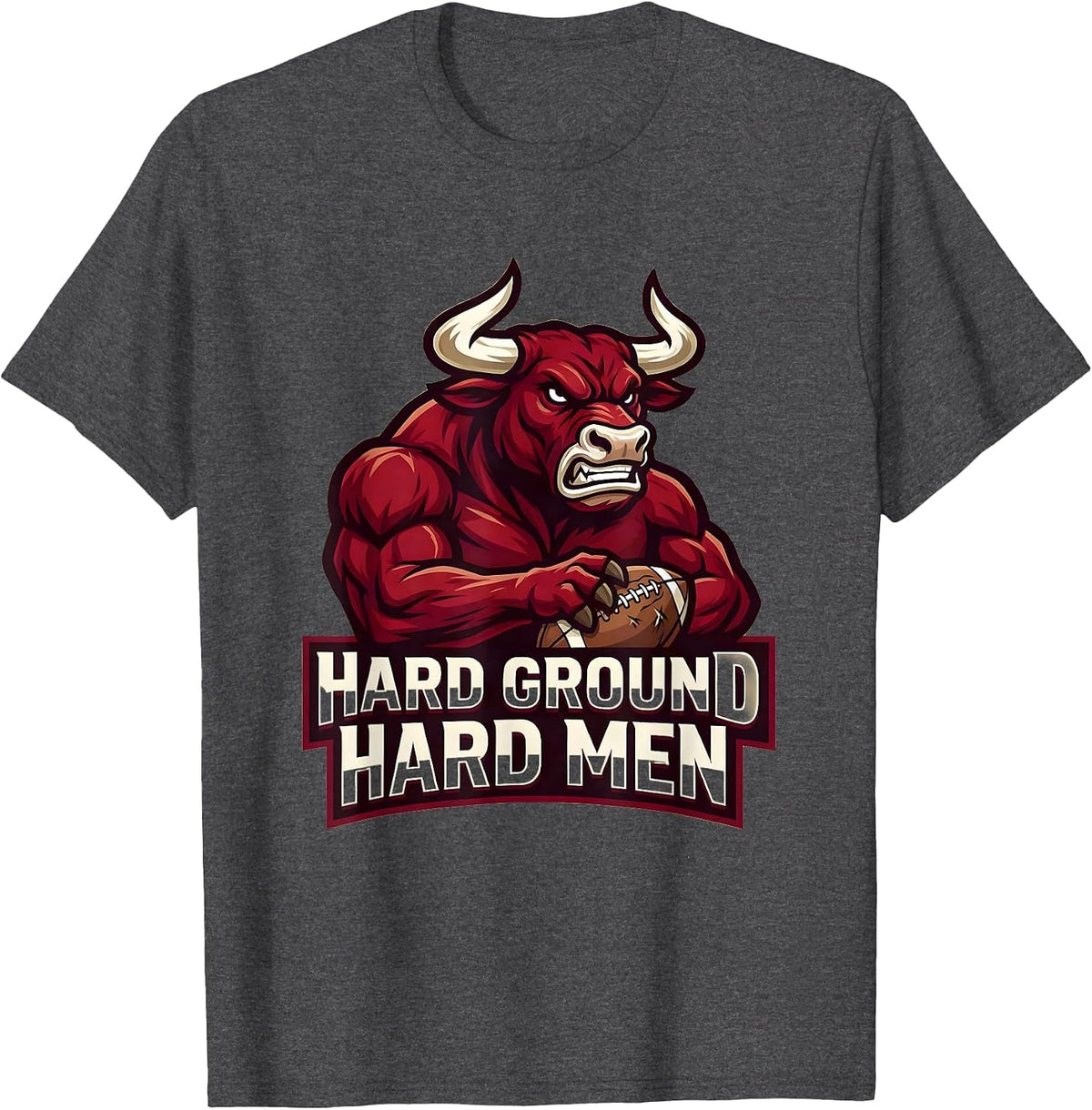 Hard Ground Hard Men Rugby Graphic Design T-Shirt - Dark Heather Grey