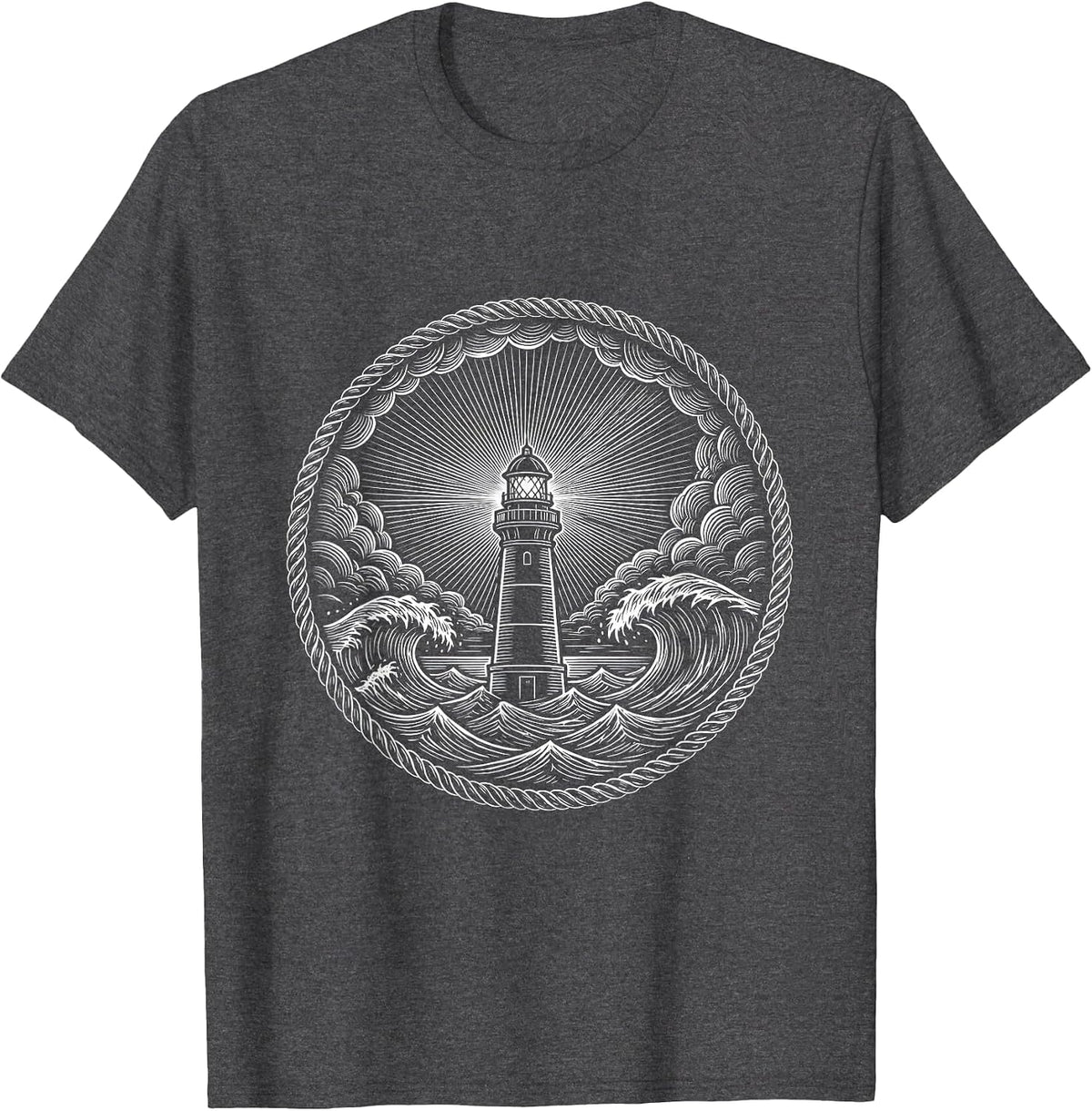 Men's 988 Suicide Prevention Lighthouse Stormy Night Design T-Shirt - Dark Heather Grey