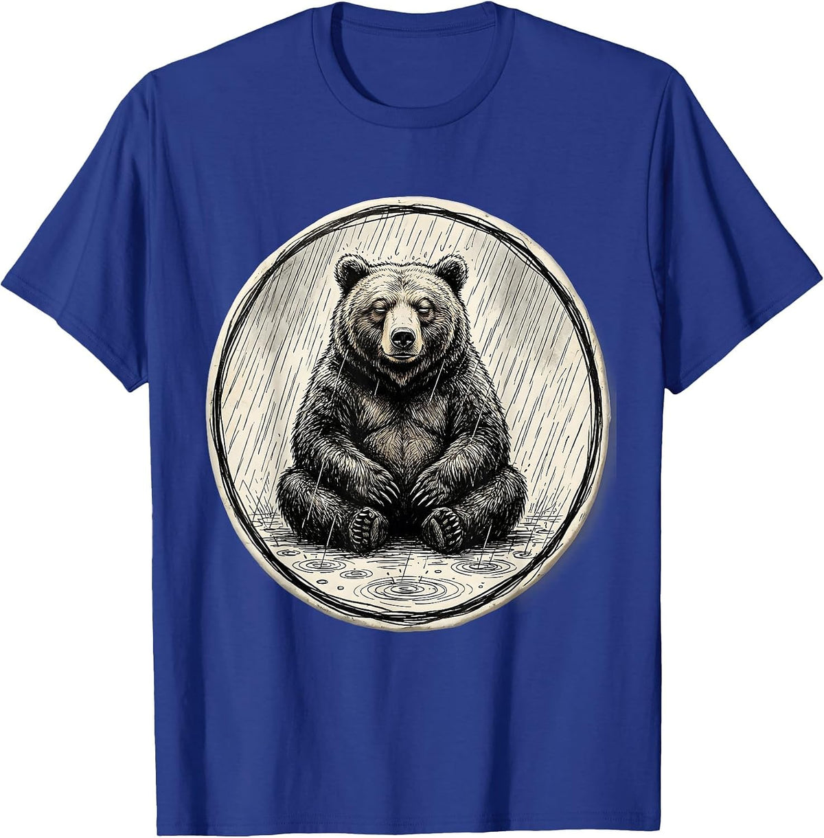 Unbothered Bear Sitting in the Rain Graphic T-Shirt - Royal Blue