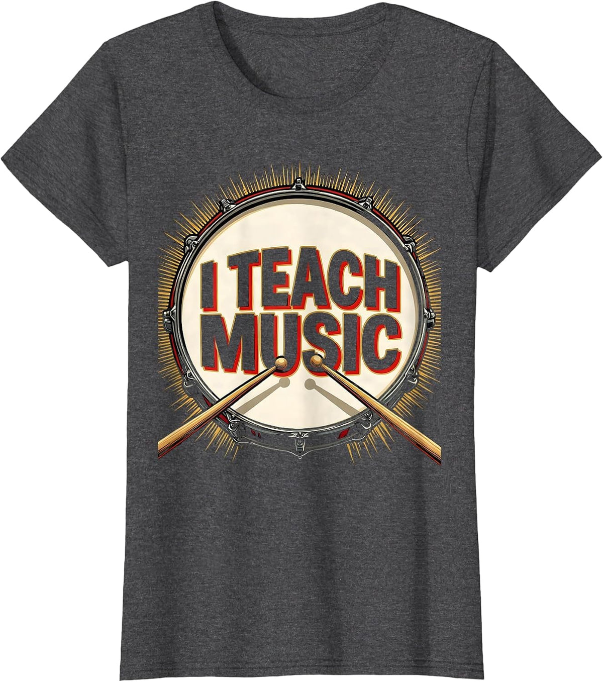 Women's I Teach Music Pop Art Teacher Back To School Classroom T-Shirt - Dark Heather Grey